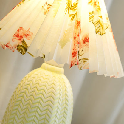 Vintage Table Lamp | Ceramic & Fabric | Light Green & Beige