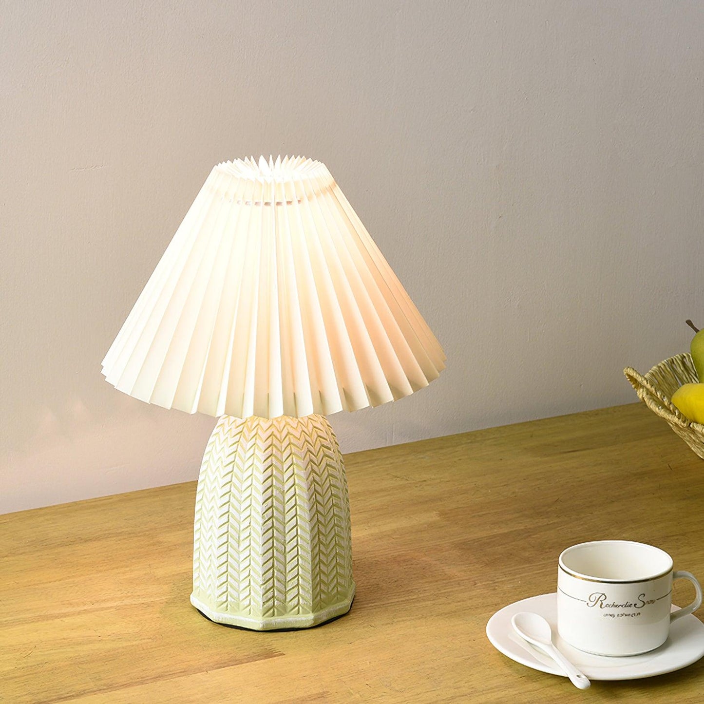 Vintage Table Lamp | Ceramic & Fabric | Light Green & Beige