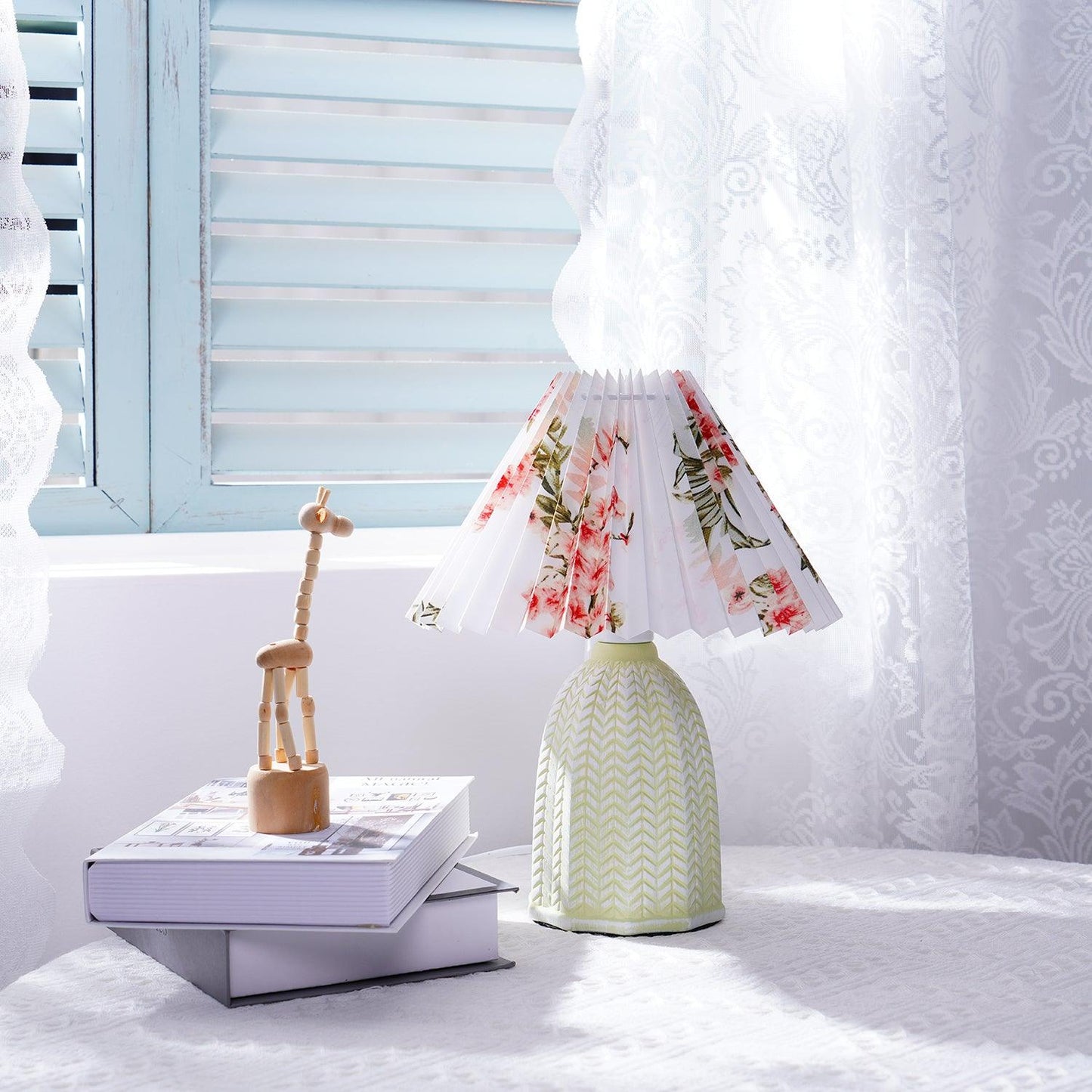 Vintage Table Lamp | Ceramic & Fabric | Light Green & Beige