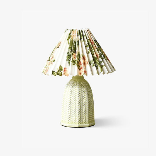 Vintage Table Lamp | Ceramic & Fabric | Light Green & Beige