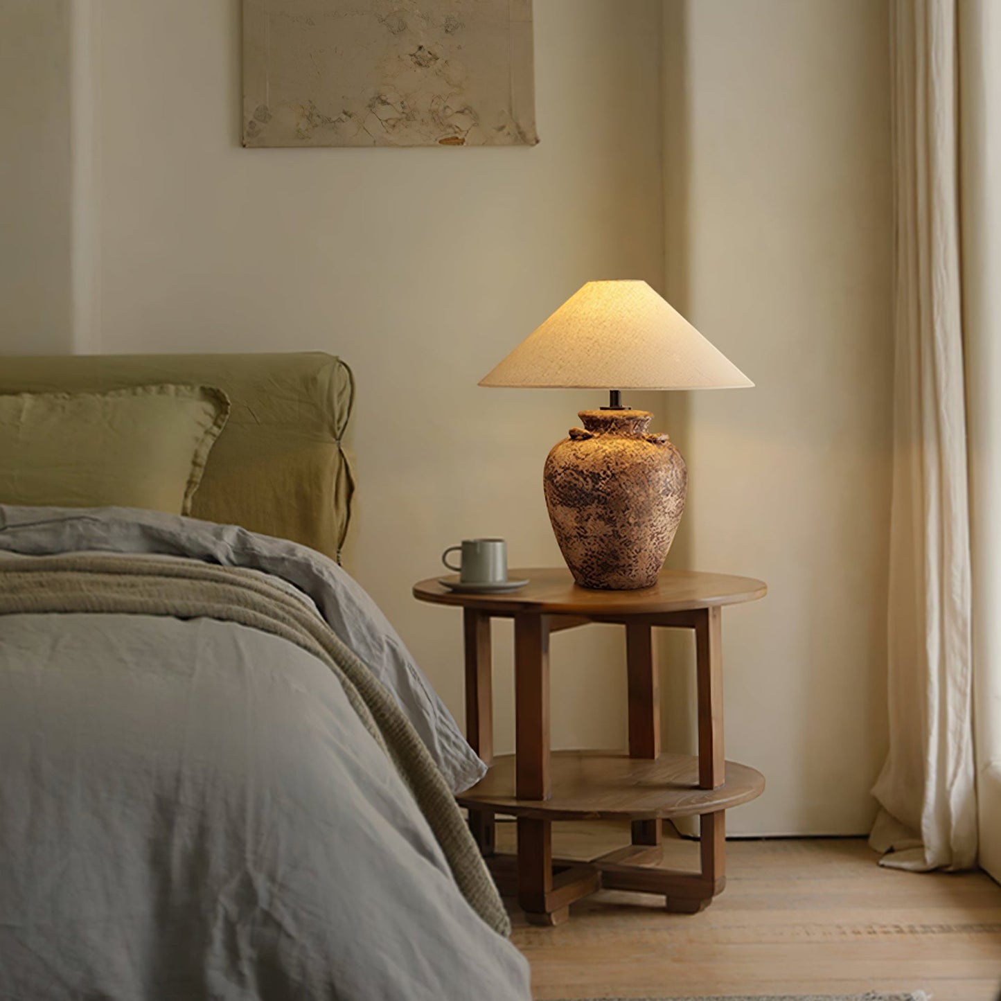 Vintage Terracotta Vase Table Lamp | Weathered Ceramic & Beige Shade | 45cm Diameter