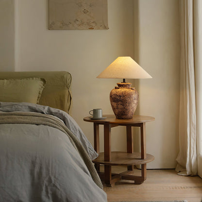 Vintage Terracotta Vase Table Lamp | Weathered Ceramic & Beige Shade | 45cm Diameter
