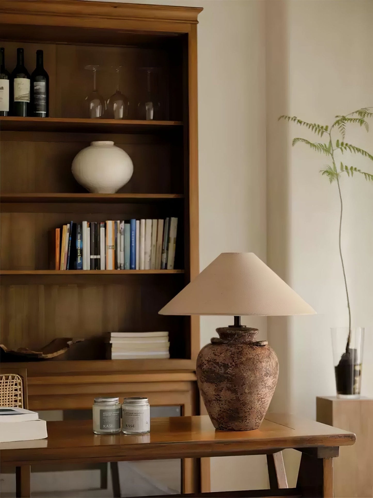 Vintage Terracotta Vase Table Lamp | Weathered Ceramic & Beige Shade | 45cm Diameter