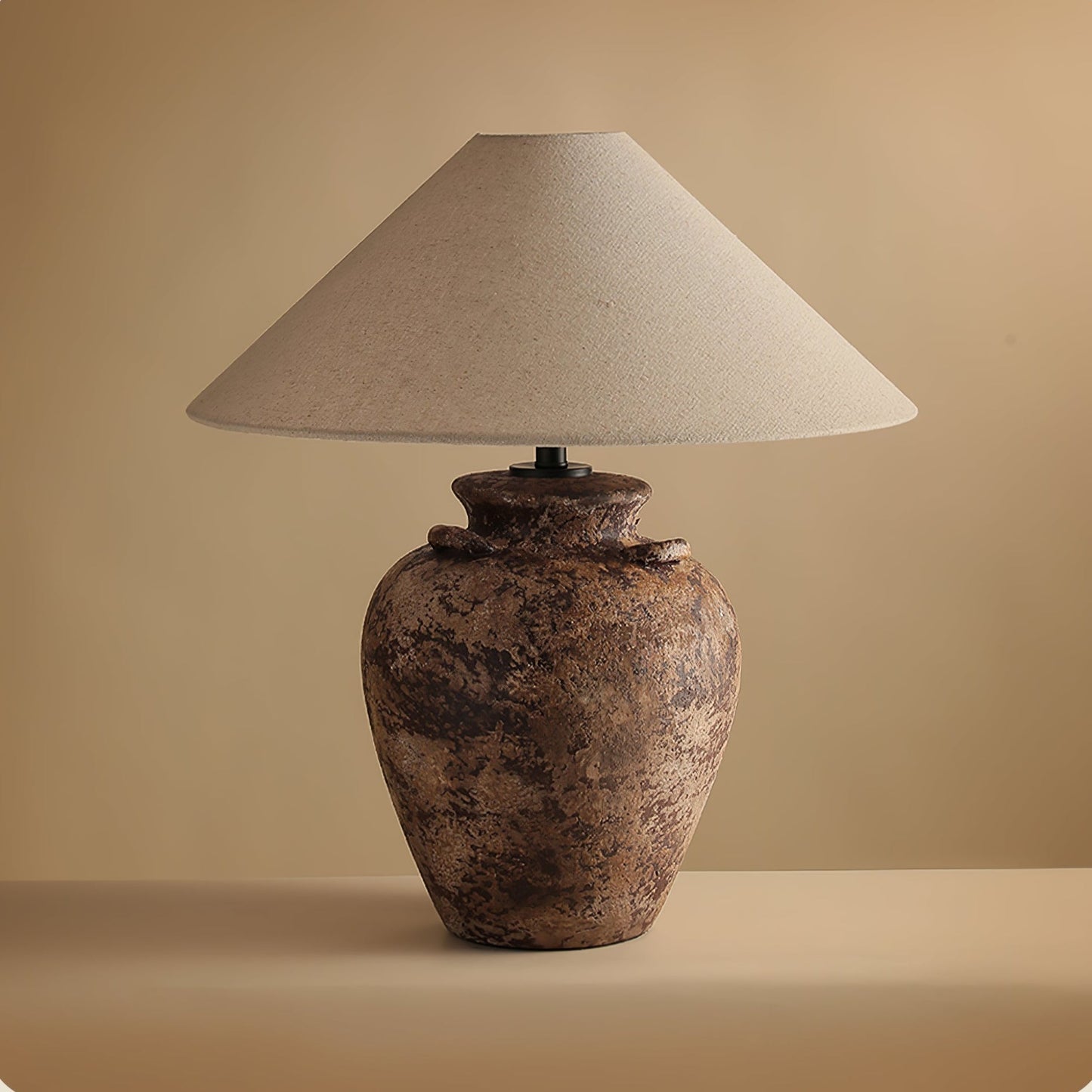 Vintage Terracotta Vase Table Lamp | Weathered Ceramic & Beige Shade | 45cm Diameter