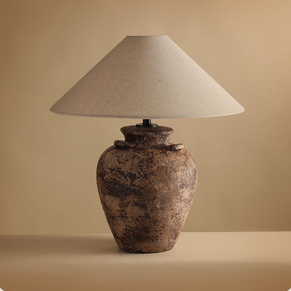 Vintage Terracotta Vase Table Lamp | Weathered Ceramic & Beige Shade | 45cm Diameter