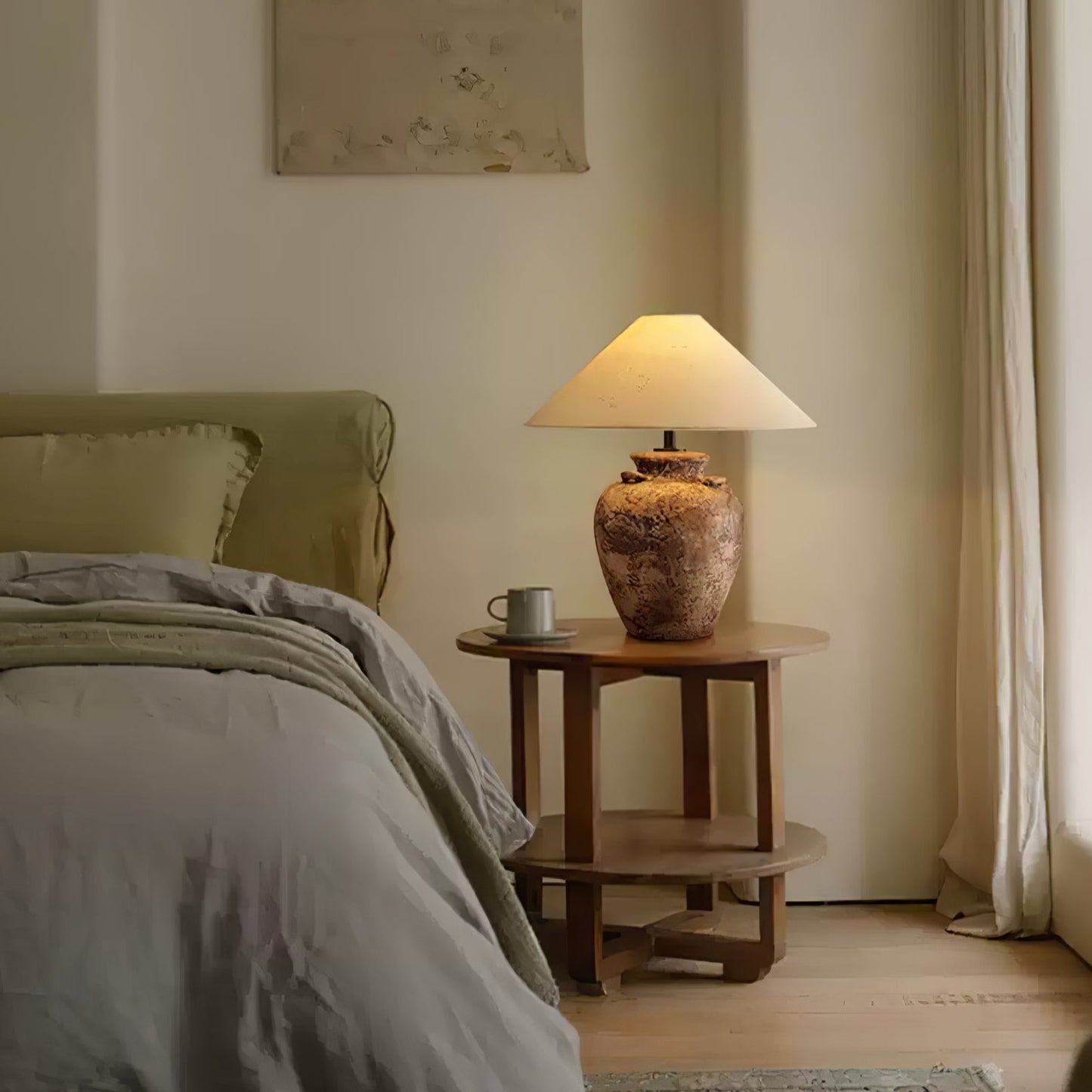 Vintage Terracotta Vase Table Lamp | Weathered Ceramic & Beige Shade | 45cm Diameter