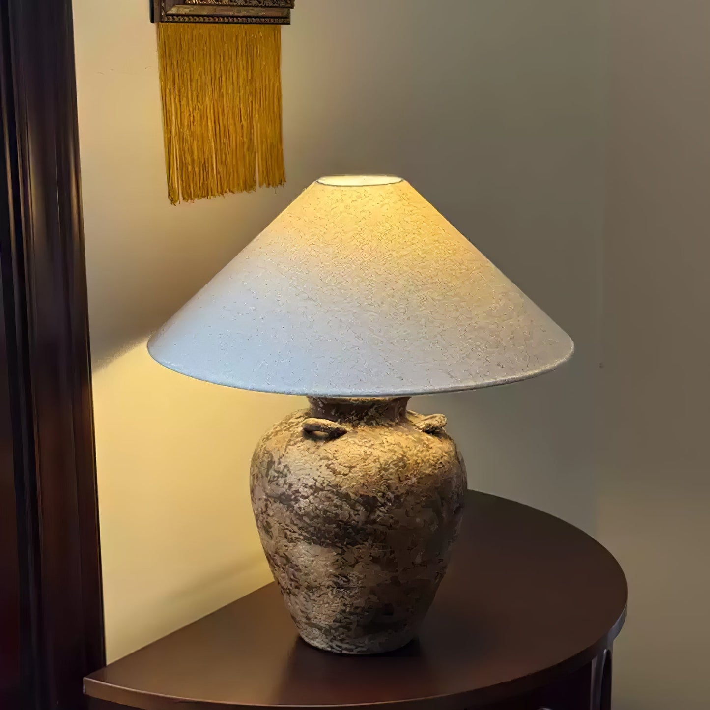 Vintage Terracotta Vase Table Lamp | Weathered Ceramic & Beige Shade | 45cm Diameter
