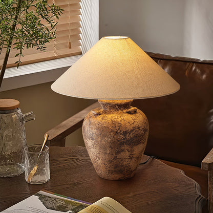 Vintage Terracotta Vase Table Lamp | Weathered Ceramic & Beige Shade | 45cm Diameter