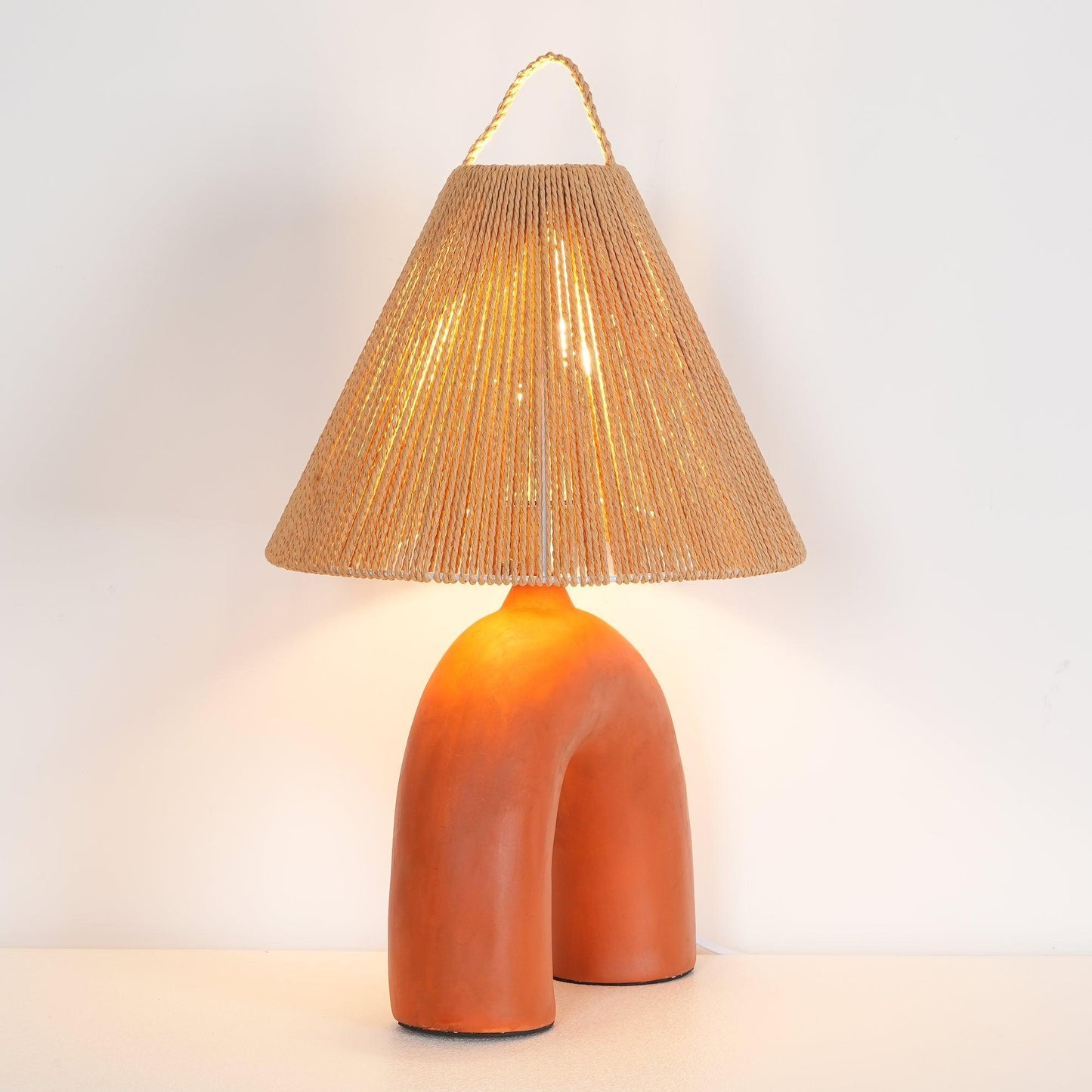 Arched Table Lamp | Braided Rope & Ceramics | White, Terra Cotta, Skin