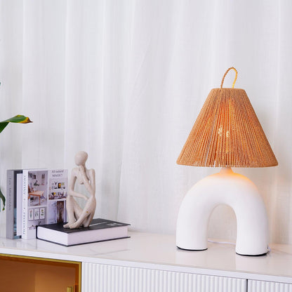 Arched Table Lamp | Braided Rope & Ceramics | White, Terra Cotta, Skin