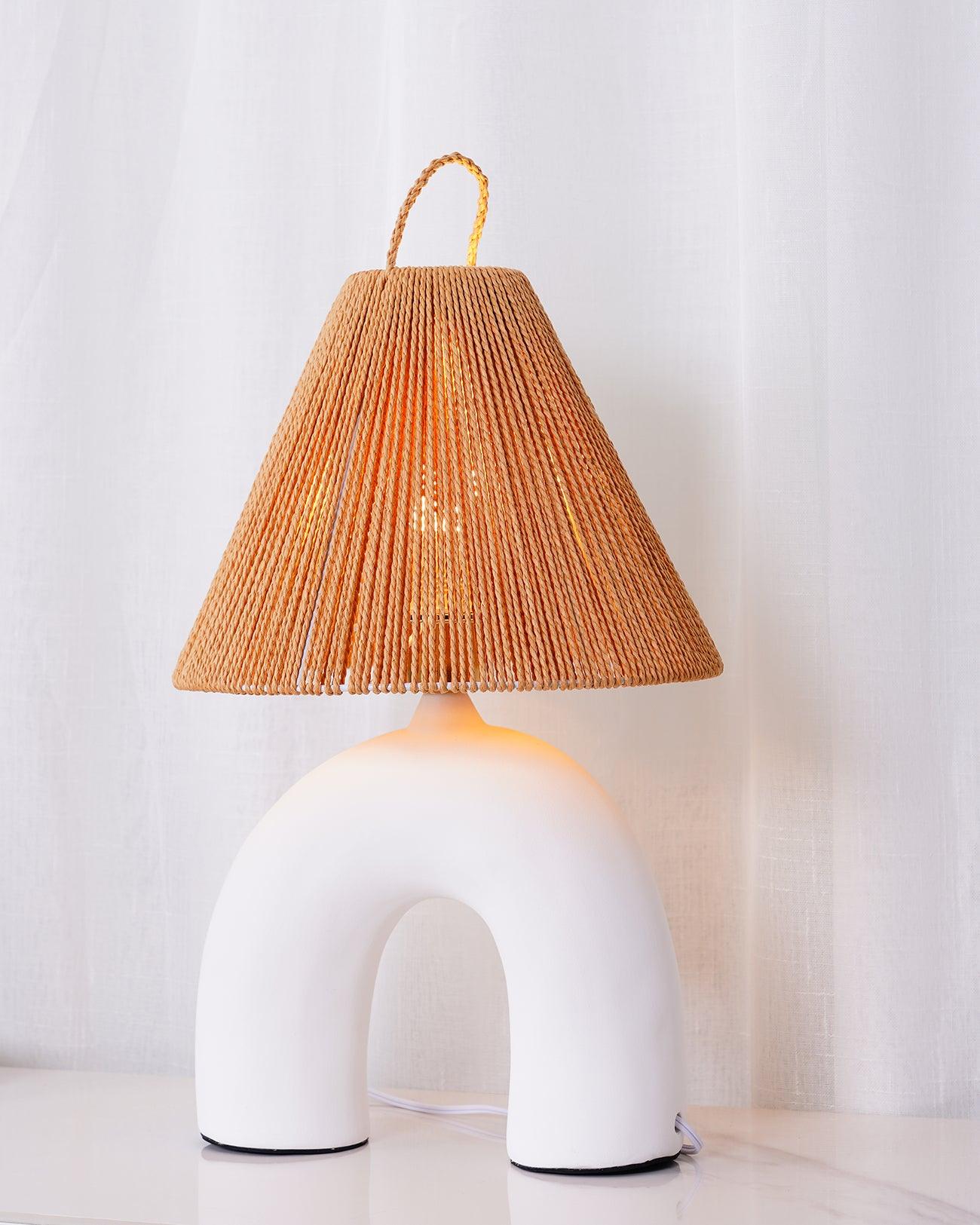Arched Table Lamp | Braided Rope & Ceramics | White, Terra Cotta, Skin