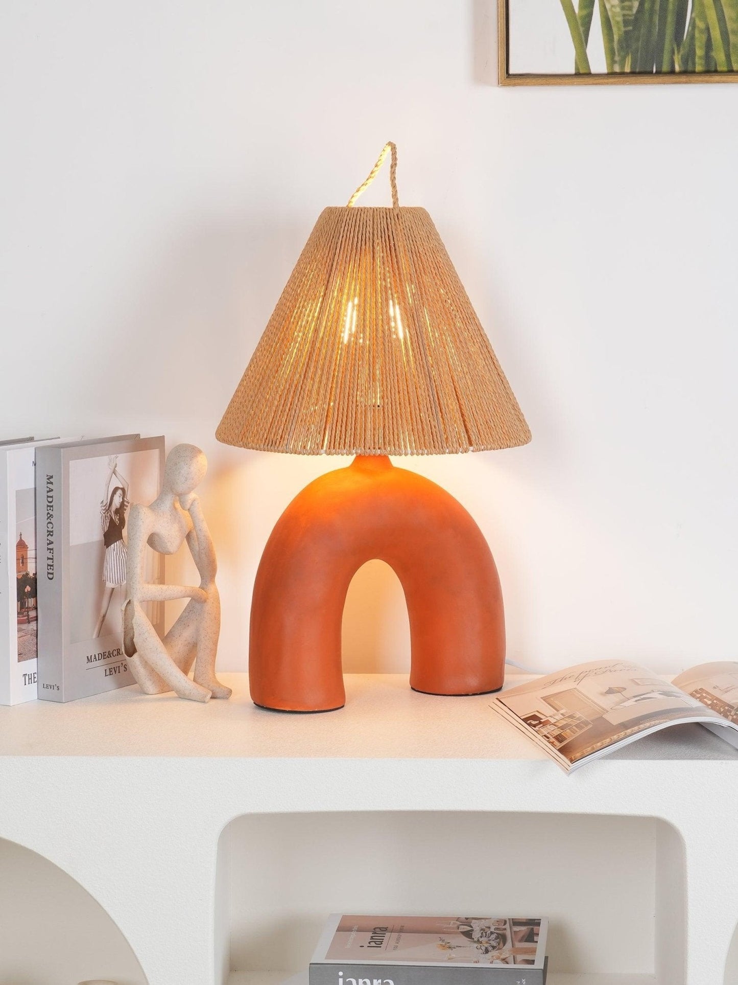 Arched Table Lamp | Braided Rope & Ceramics | White, Terra Cotta, Skin