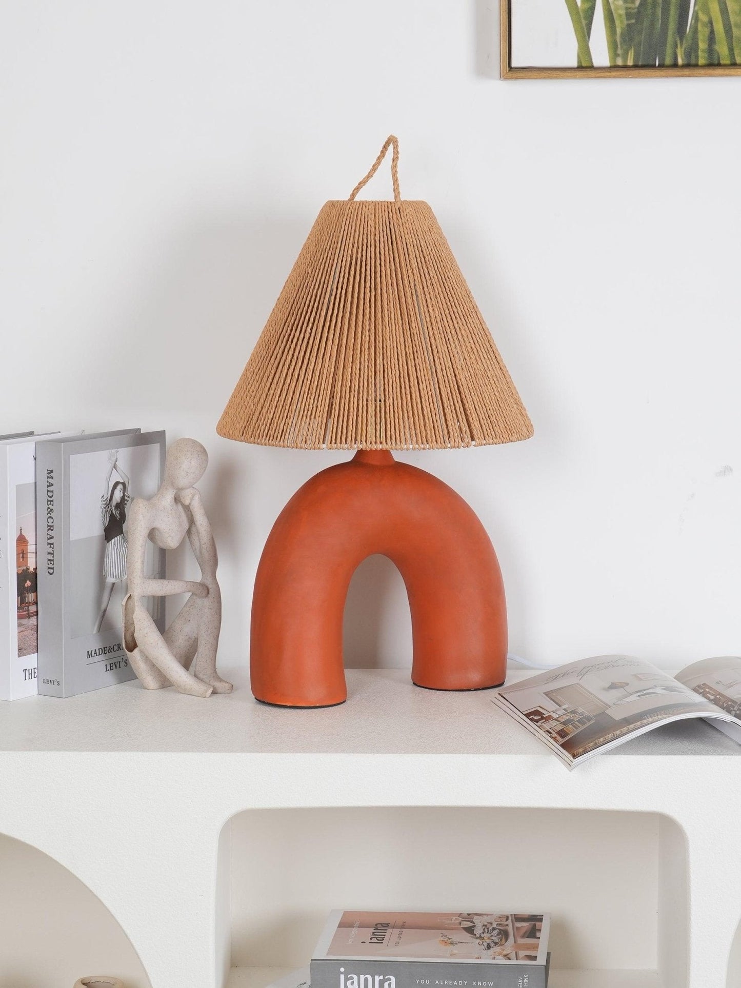 Arched Table Lamp | Braided Rope & Ceramics | White, Terra Cotta, Skin