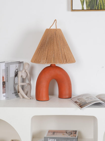 Arched Table Lamp | Braided Rope & Ceramics | White, Terra Cotta, Skin