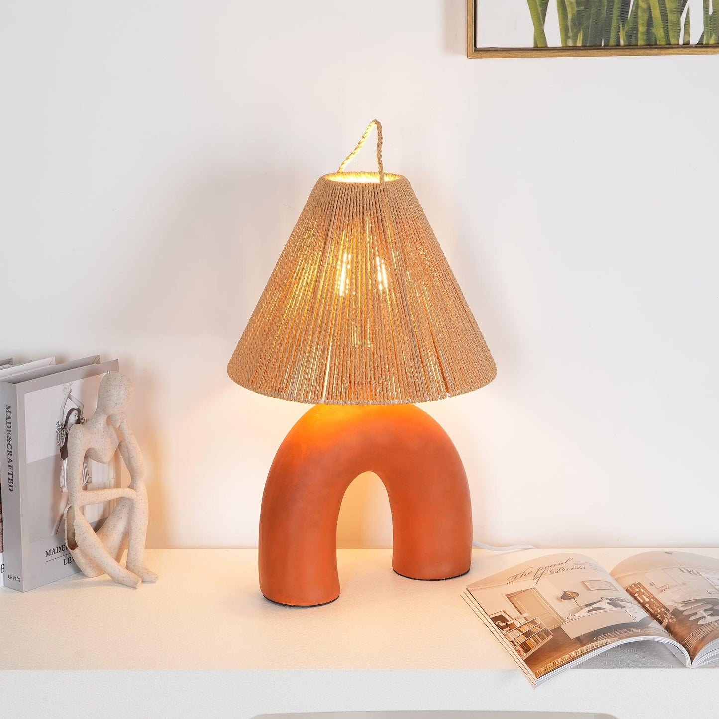 Arched Table Lamp | Braided Rope & Ceramics | White, Terra Cotta, Skin