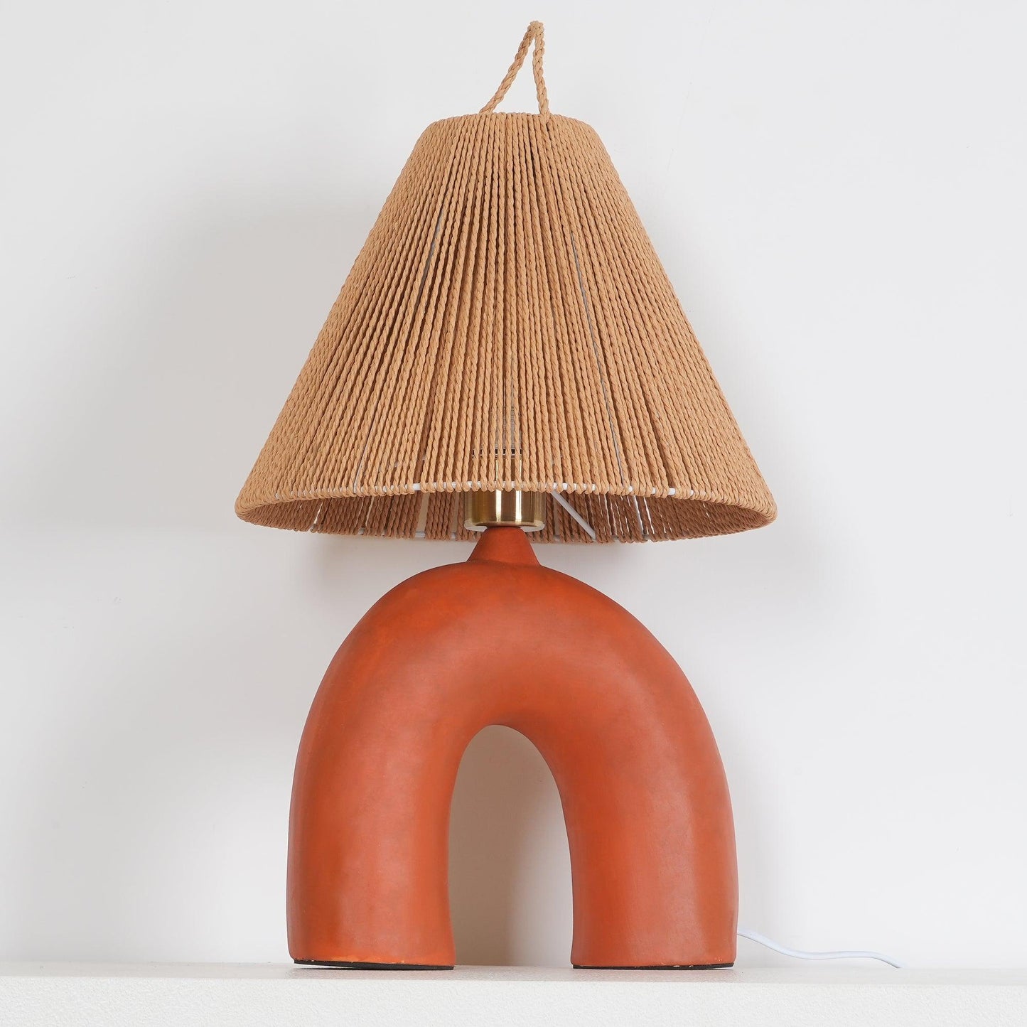 Arched Table Lamp | Braided Rope & Ceramics | White, Terra Cotta, Skin