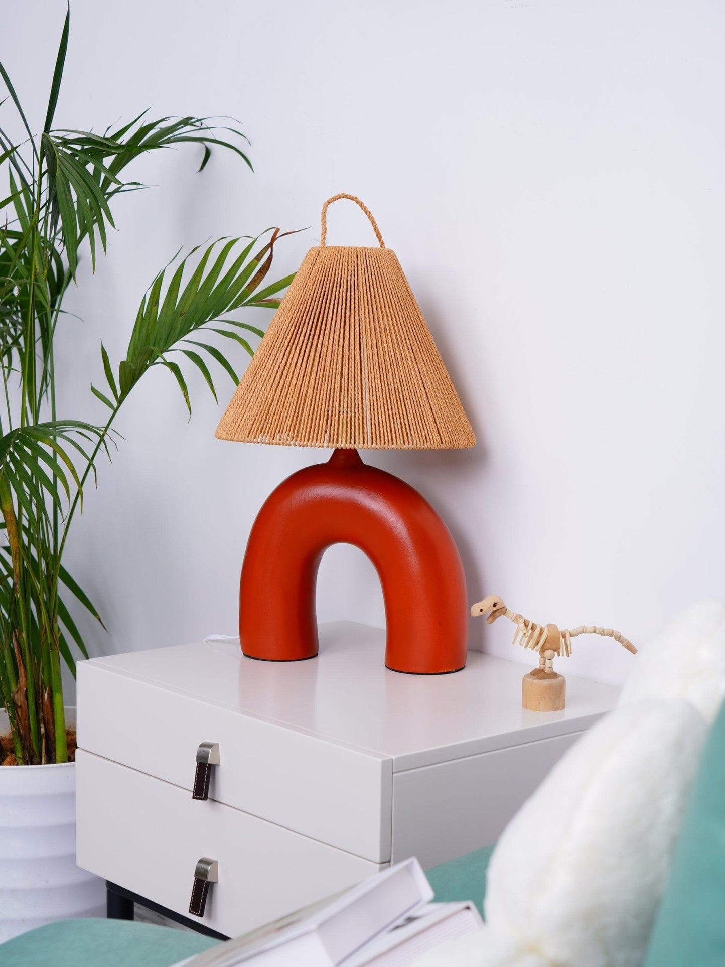 Arched Table Lamp | Braided Rope & Ceramics | White, Terra Cotta, Skin