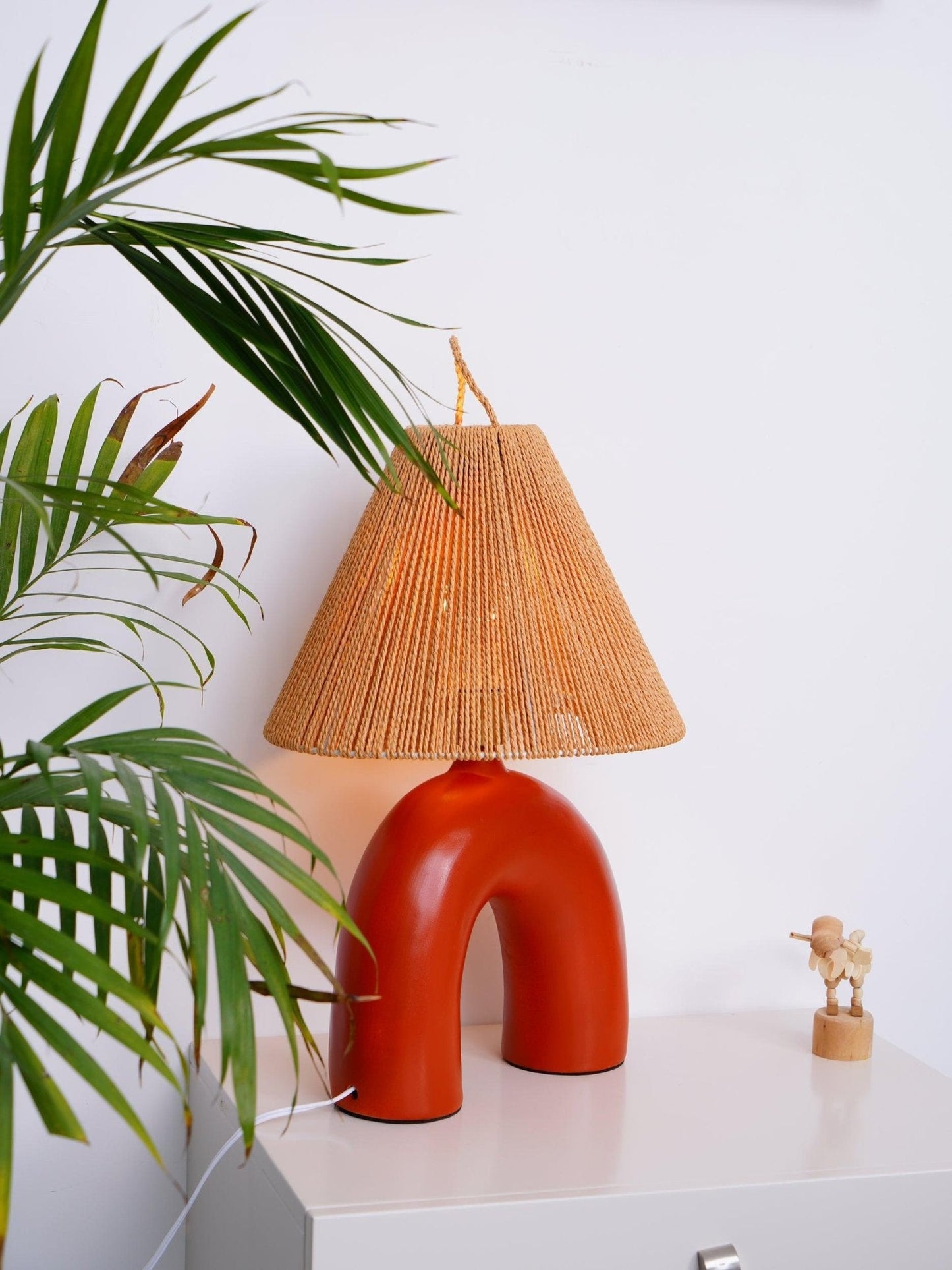 Arched Table Lamp | Braided Rope & Ceramics | White, Terra Cotta, Skin