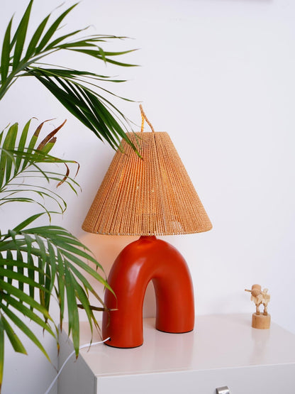 Arched Table Lamp | Braided Rope & Ceramics | White, Terra Cotta, Skin