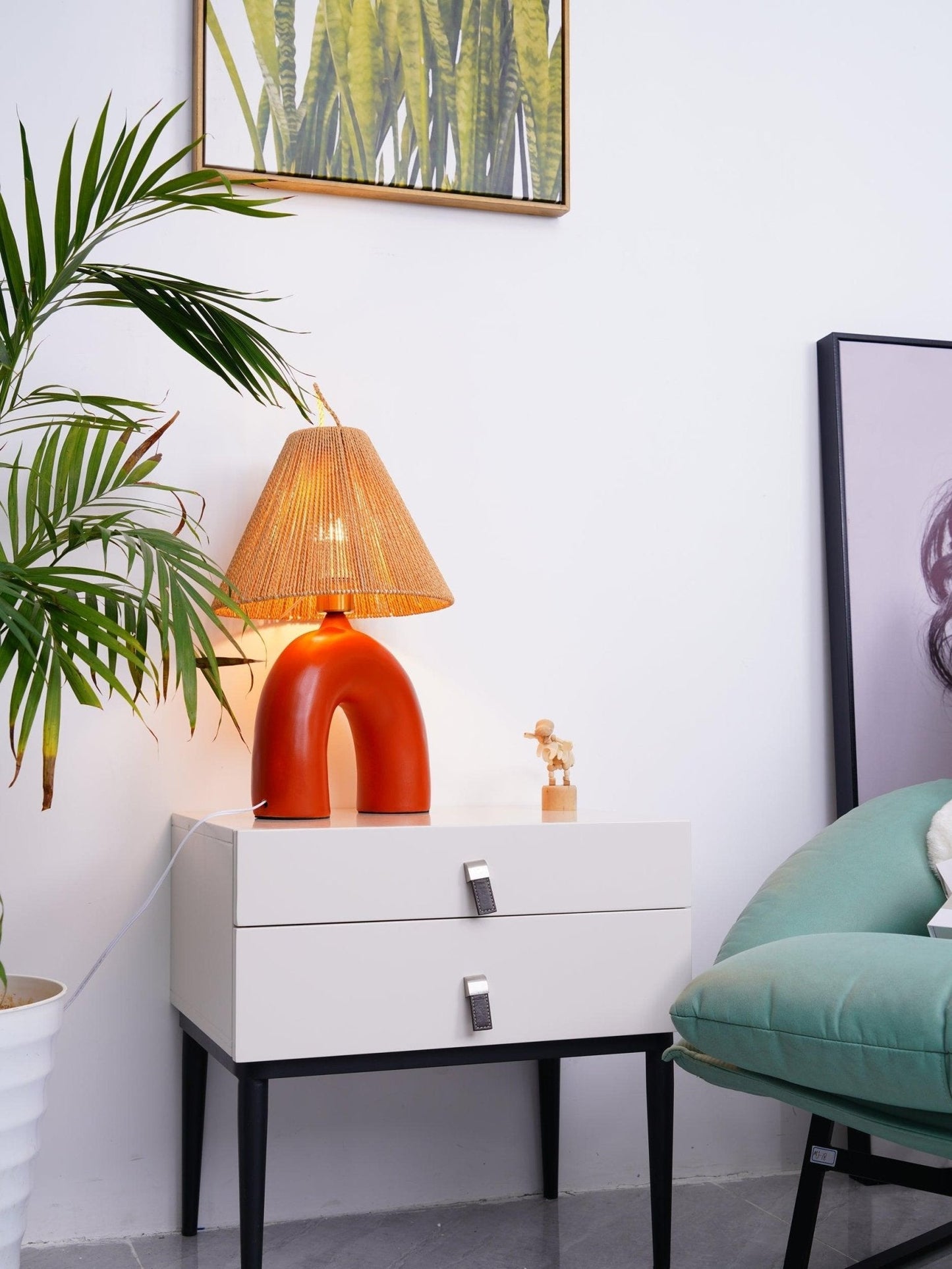 Arched Table Lamp | Braided Rope & Ceramics | White, Terra Cotta, Skin