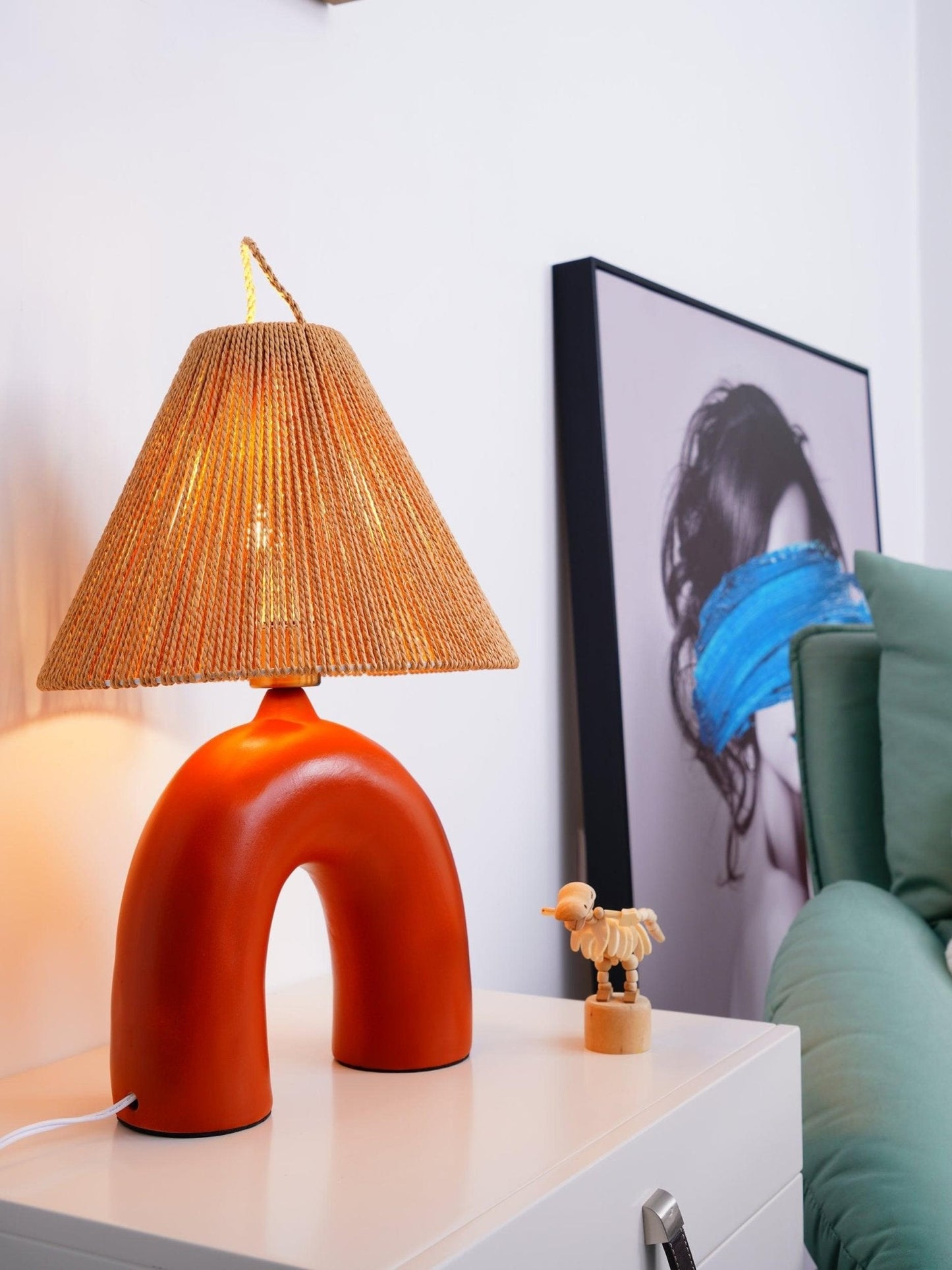 Arched Table Lamp | Braided Rope & Ceramics | White, Terra Cotta, Skin