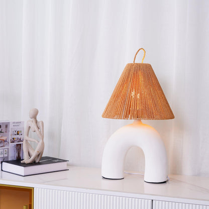 Arched Table Lamp | Braided Rope & Ceramics | White, Terra Cotta, Skin