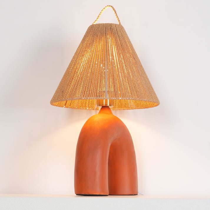 Arched Table Lamp | Braided Rope & Ceramics | White, Terra Cotta, Skin