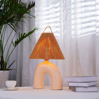 Arched Table Lamp | Braided Rope & Ceramics | White, Terra Cotta, Skin