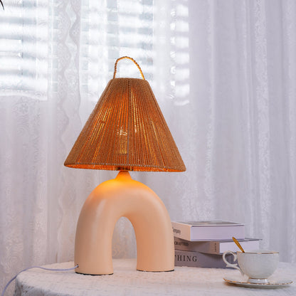 Arched Table Lamp | Braided Rope & Ceramics | White, Terra Cotta, Skin