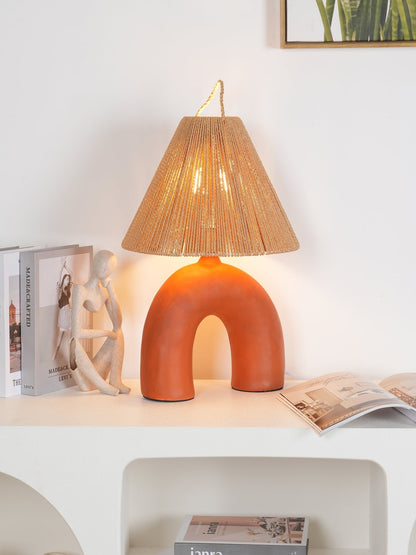 Arched Table Lamp | Braided Rope & Ceramics | White, Terra Cotta, Skin