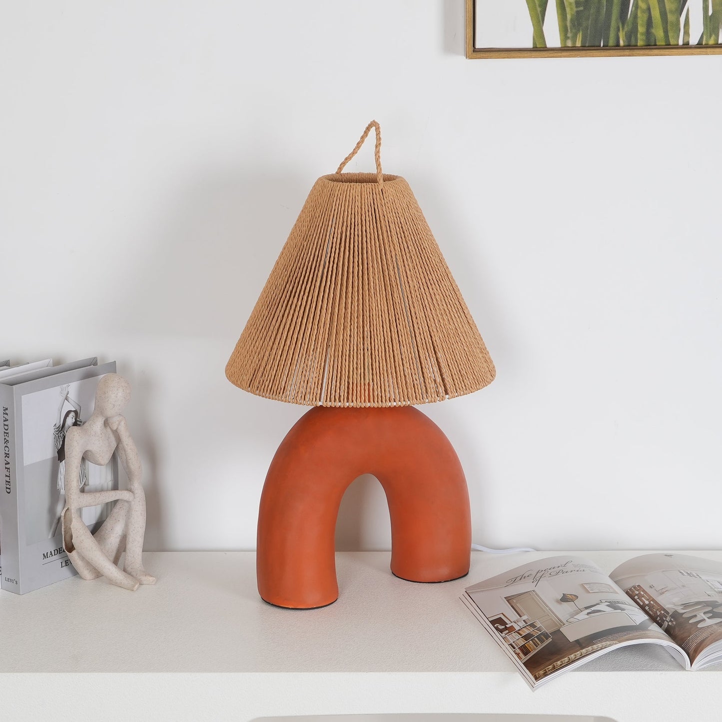 Arched Table Lamp | Braided Rope & Ceramics | White, Terra Cotta, Skin