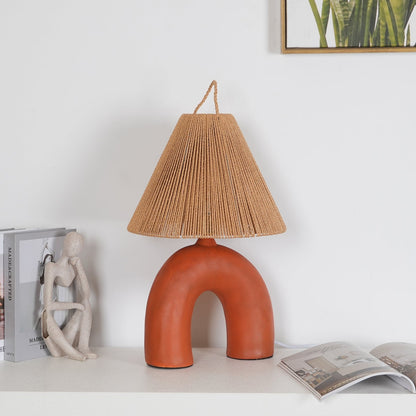Arched Table Lamp | Braided Rope & Ceramics | White, Terra Cotta, Skin