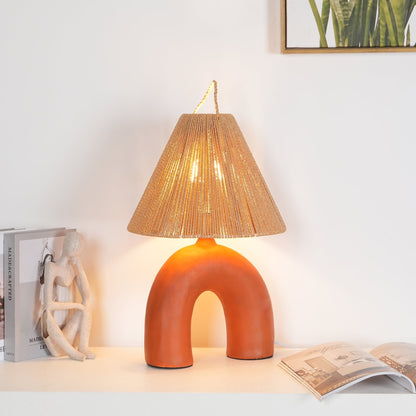 Arched Table Lamp | Braided Rope & Ceramics | White, Terra Cotta, Skin