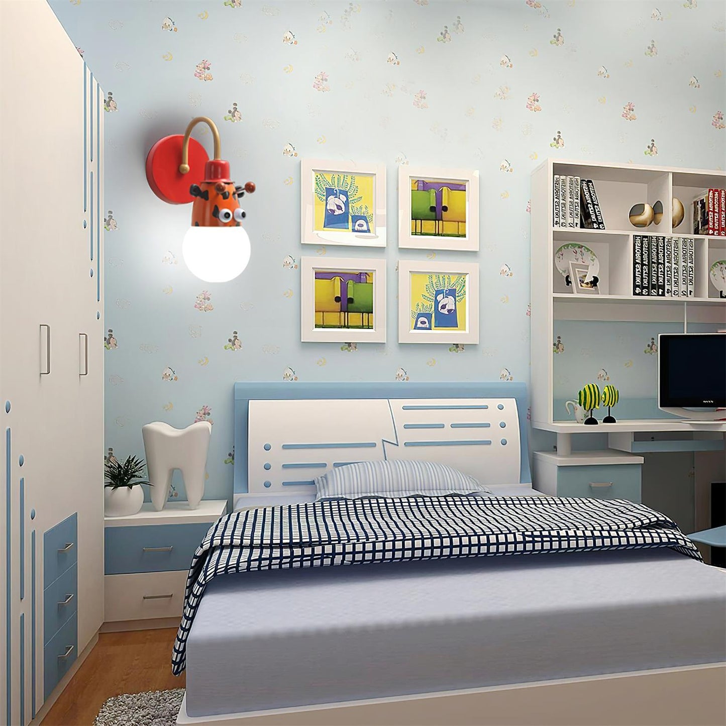 Cartoon Animal Wall Lamp | Iron Metal | Blue, Red, Green