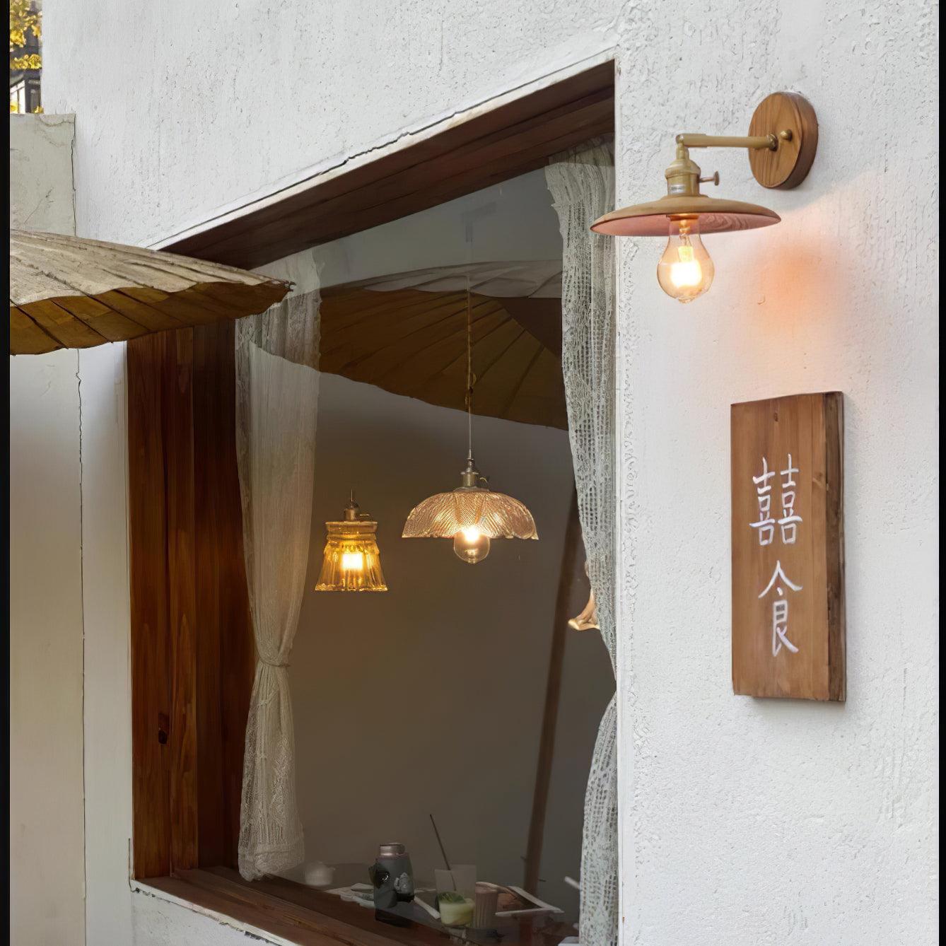 Walnut Flared Wall Light | Brass & Walnut Design | Set of 2