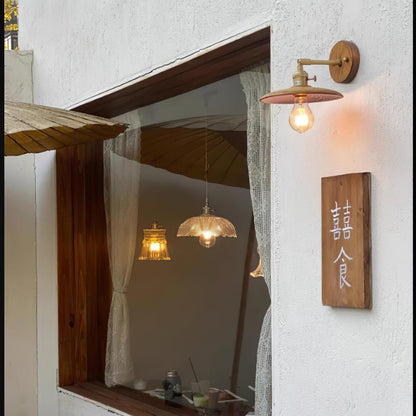 Walnut Flared Wall Light | Brass & Walnut Design | Set of 2