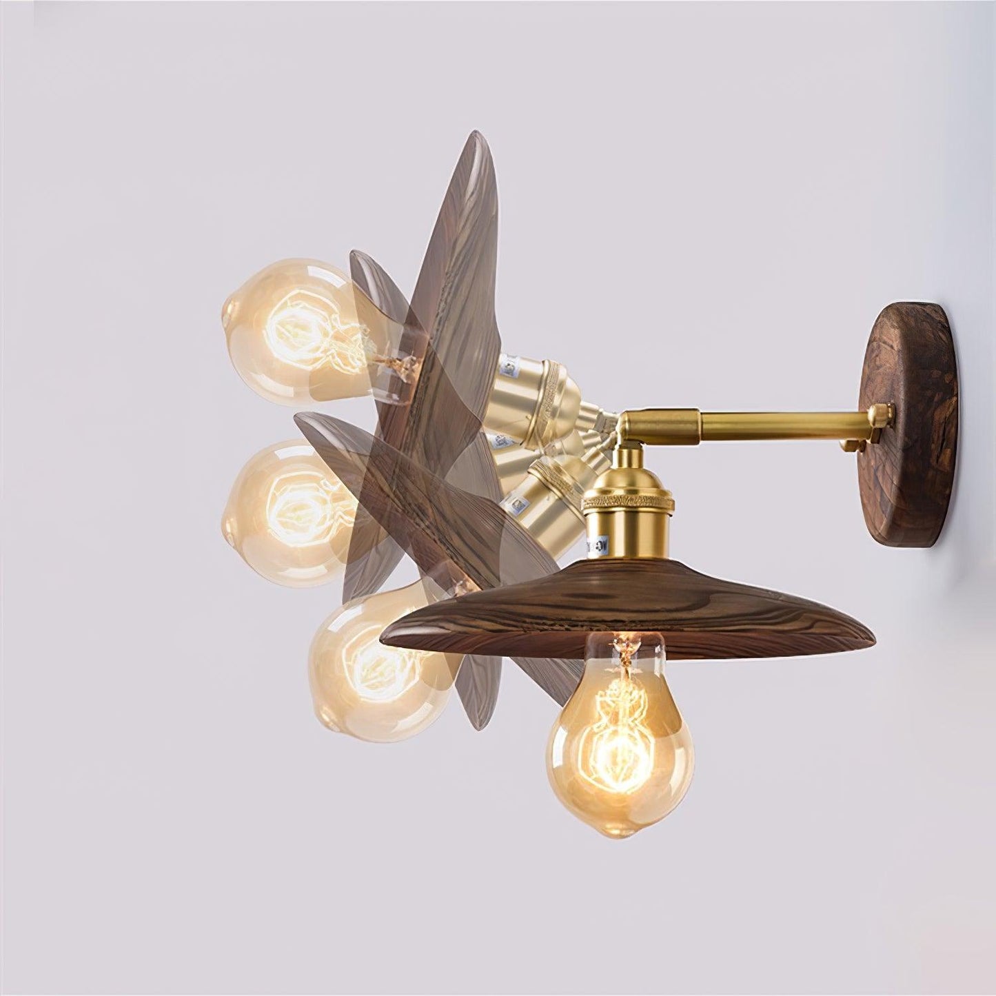 Walnut Flared Wall Light | Brass & Walnut Design | Set of 2