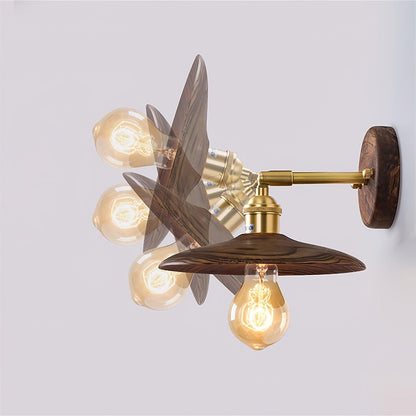 Walnut Flared Wall Light | Brass & Walnut Design | Set of 2