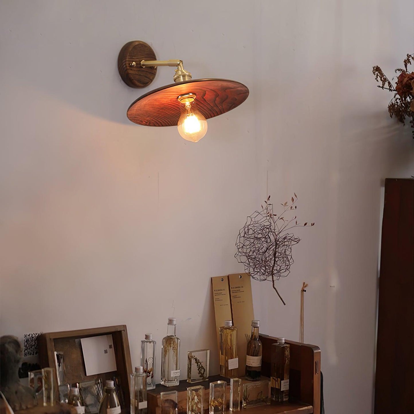 Walnut Flared Wall Light | Brass & Walnut Design | Set of 2