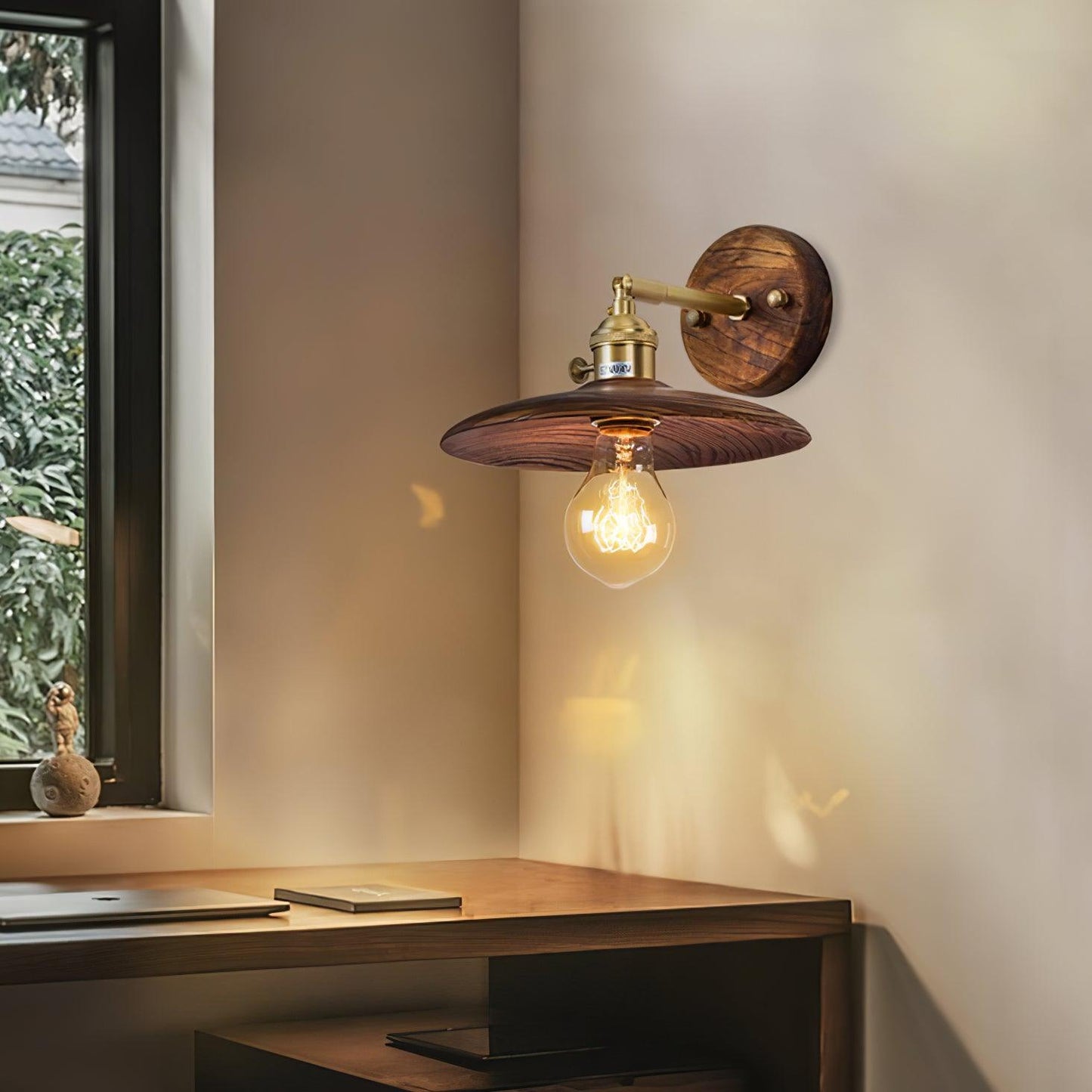 Walnut Flared Wall Light | Brass & Walnut Design | Set of 2