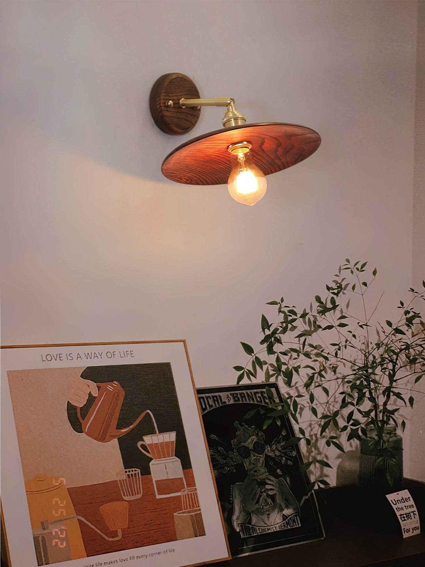 Walnut Flared Wall Light | Brass & Walnut Design | Set of 2