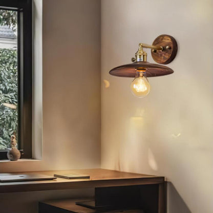 Walnut Flared Wall Light | Brass & Walnut Design | Set of 2