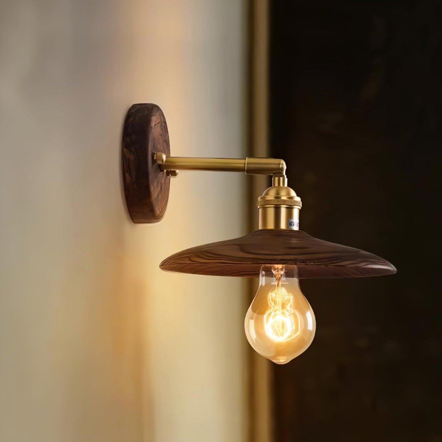 Walnut Flared Wall Light | Brass & Walnut Design | Set of 2