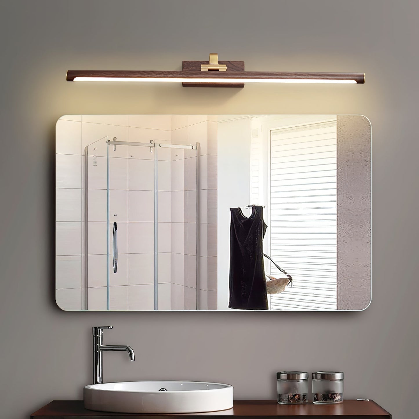 Linear LED Wall Light | Walnut & Brass | Set of 2