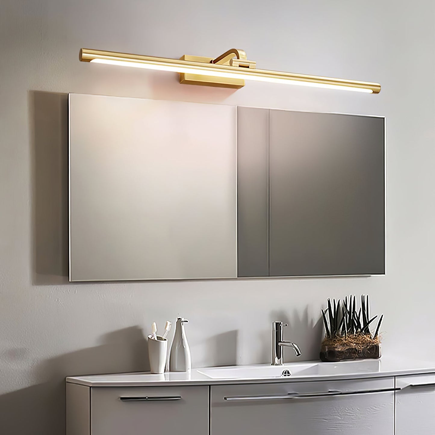Linear LED Wall Light | Walnut & Brass | Set of 2