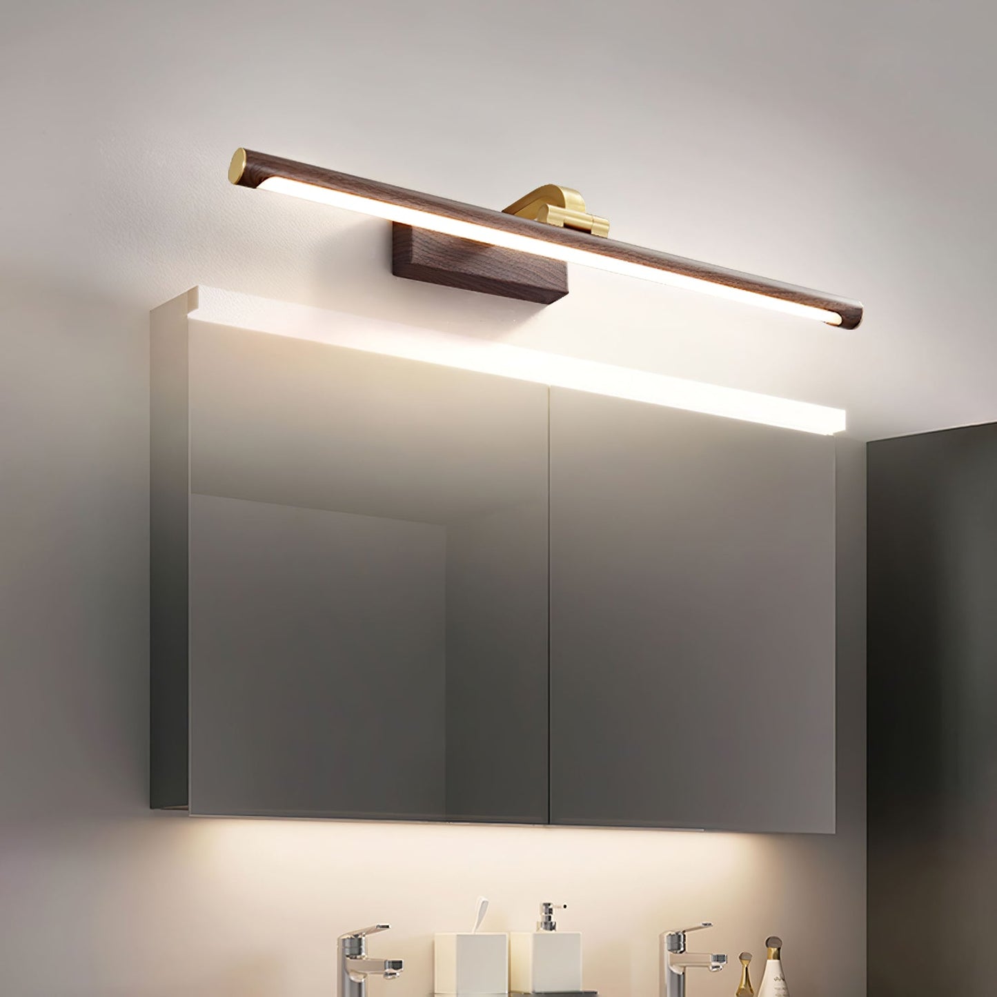 Linear LED Wall Light | Walnut & Brass | Set of 2