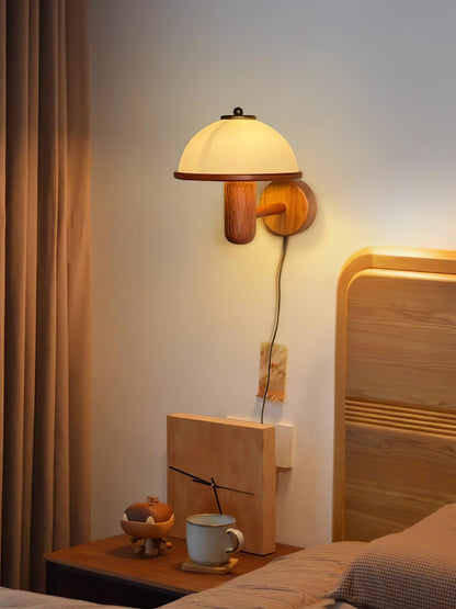 Mushroom Wall Lamp | Oak Wood & White Shade | 2-Pack