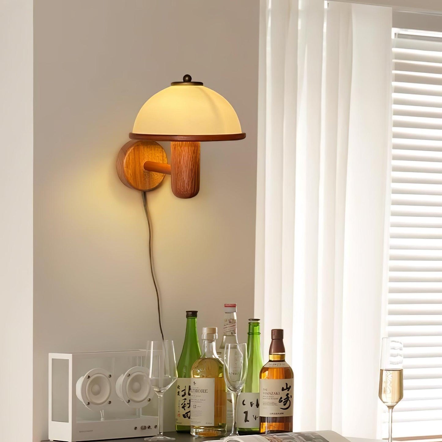 Mushroom Wall Lamp | Oak Wood & White Shade | 2-Pack