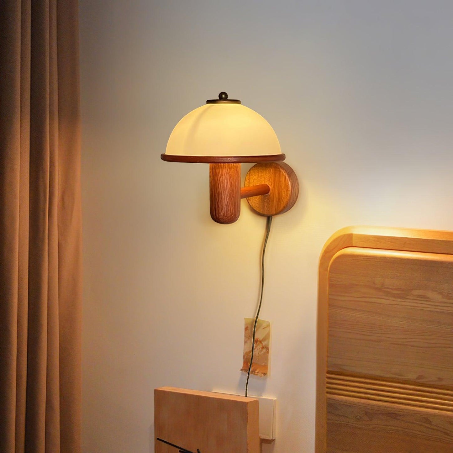 Mushroom Wall Lamp | Oak Wood & White Shade | 2-Pack