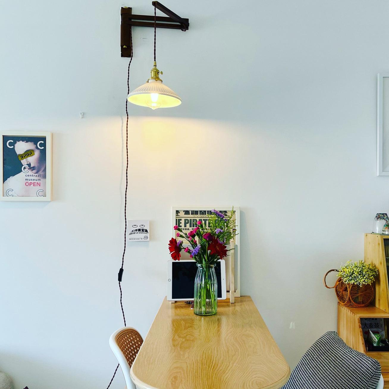 Walnut Telescopic Wall Lamp | Metal, Wood & Ceramic | Set of 2